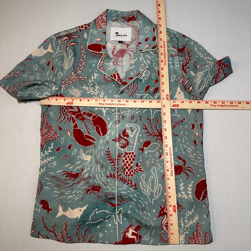 Tombolo Hawaiian Shirt Small French Blue Organic Tencel Mardi Gras Cabana Lounge - Picture 8 of 16